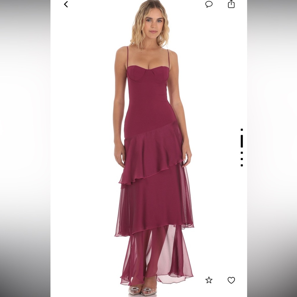 Long Ruffle Maxi Dress in Plum